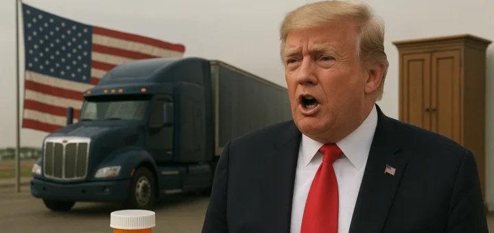 Trump zvyšuje obchodný boj novými tarifami na lieky, nákladné vozidlá a skrine